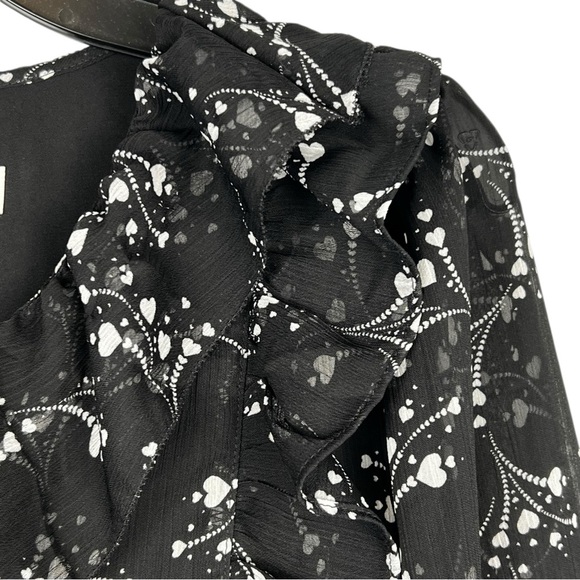 Whimsigoth Black White Blouse Size Large Petite Heart Print Top Chiffon Poet EUC - Picture 6 of 11